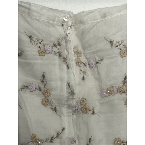Johnny Was Collection Skirt 8 Floral Embroidered Beaded Dainty Lace Cotton Midi - Picture 7 of 9